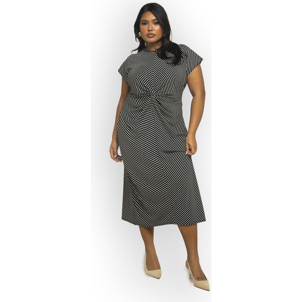 Fashion-szn Curve Plus Size Monochrome Print Midi Dress In Black