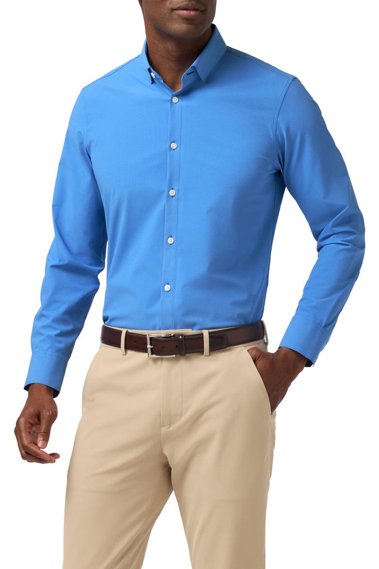 Leeward Trim Fit Button-Up Shirt, Main, color, SKYLINE BLUE LEVI PLAID