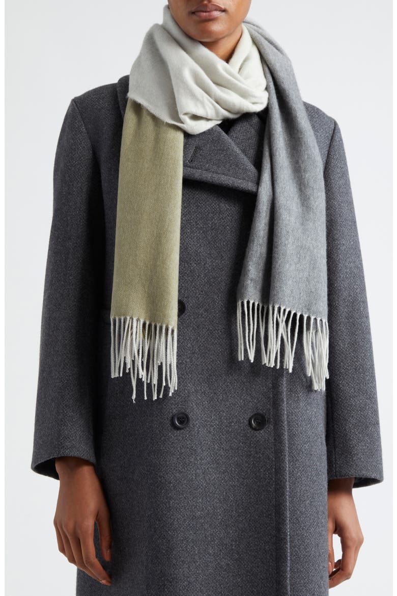 Cashmere Fringe Scarf, Alternate, color, OLIVE / GREY