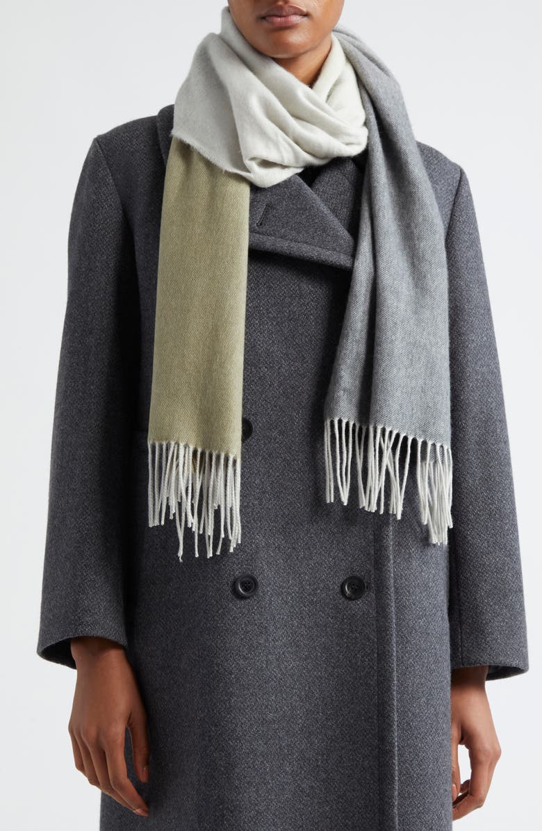 Johnstons of Elgin Cashmere Fringe Scarf, Alternate, color, Olive / Grey