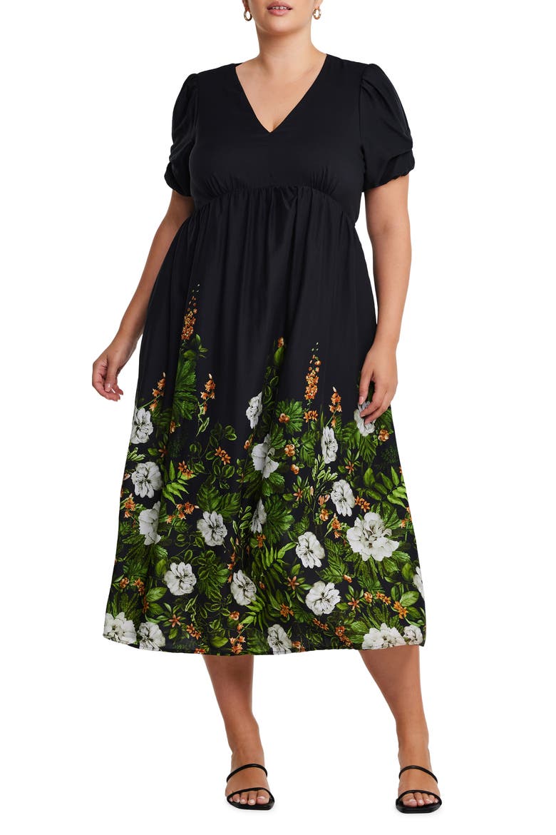 Midnight Forest Border Print Dress, Main, color, BLACK/ FOREST