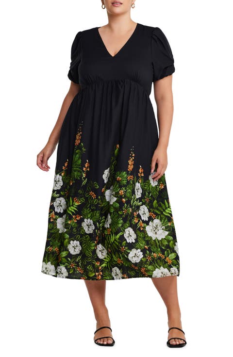 Midnight Forest Border Print Dress (Plus)