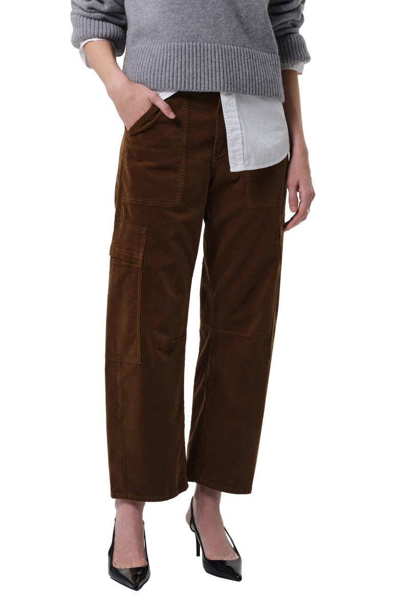 Marcelle Low Rise Barrel Corduroy Cargo Pants, Main, color, MANUKA (BRONZE)