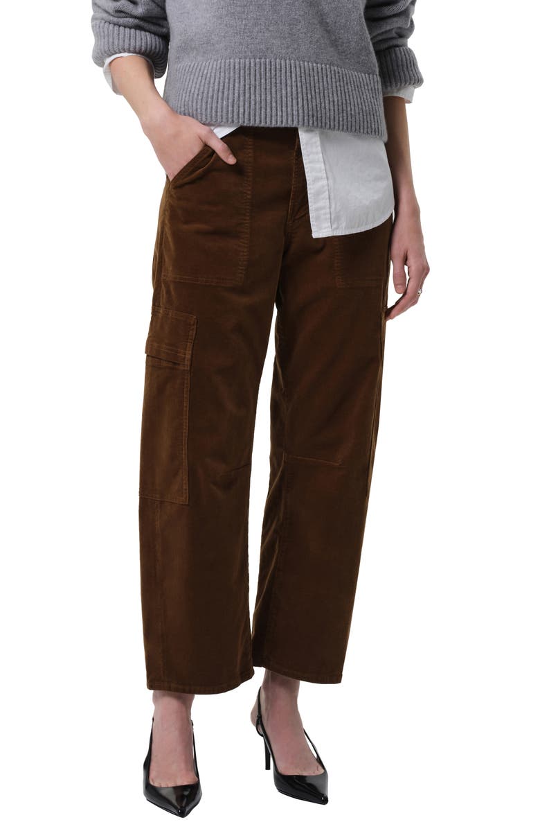 Citizens of Humanity Marcelle Low Rise Barrel Corduroy Cargo Pants, Main, color, Manuka (Bronze)