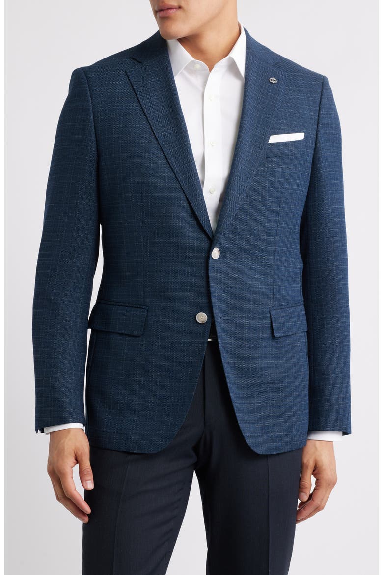 Hutson Slim Fit Slub Dark Blue Plaid Sport Coat, Main, color, DARK BLUE