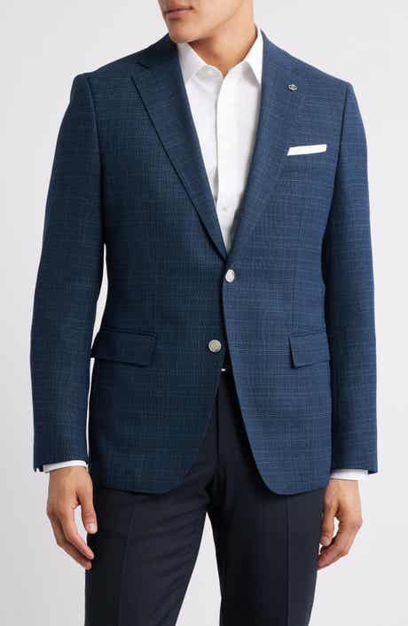 BOSS Hutson Slim Fit Slub Dark Blue Plaid Sport Coat
