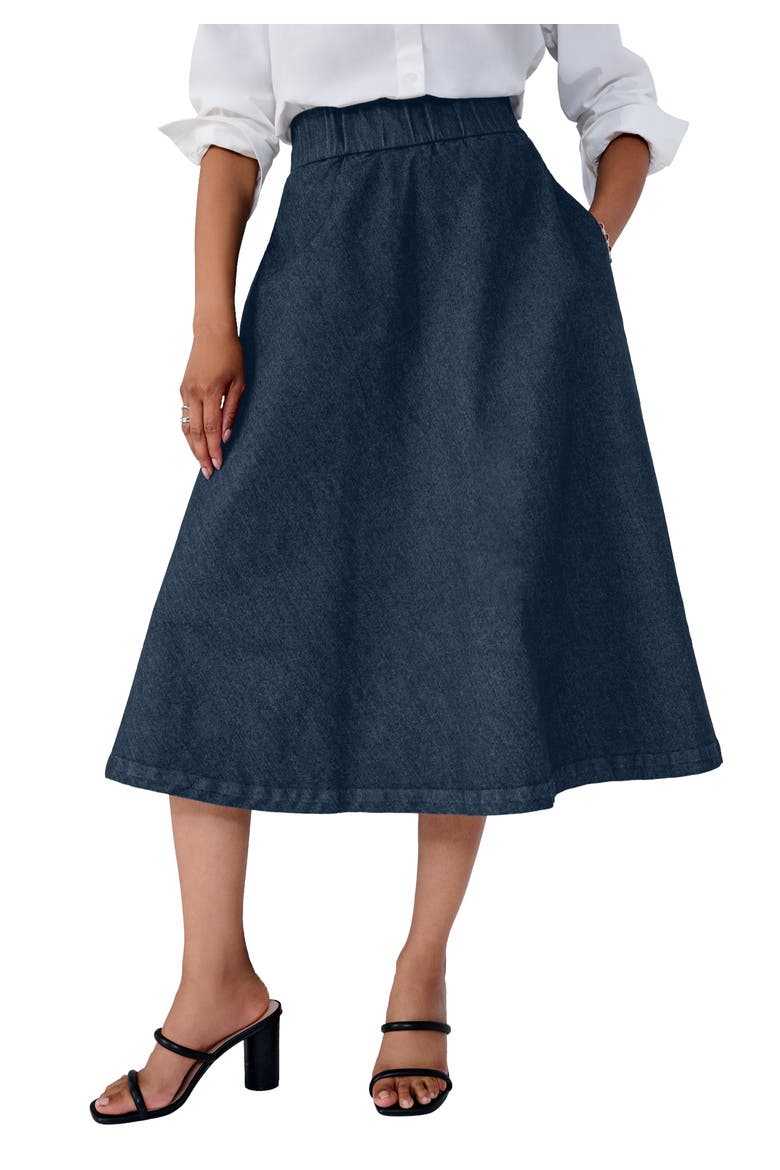 Comfort Waist Stretch Denim Swing Skirt, Main, color, INDIGO
