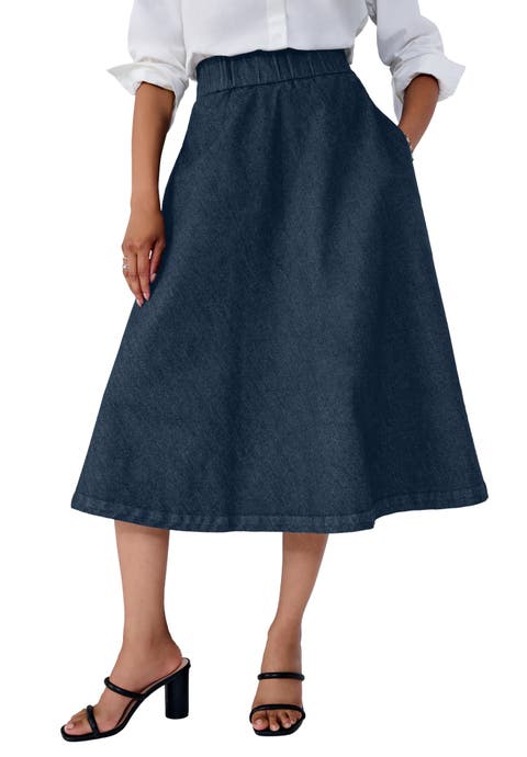 Comfort Waist Stretch Denim Swing Skirt (Plus)
