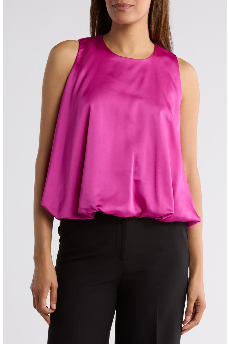 Bubble Hem Satin Top, Main, color, DARK FUCHSIA