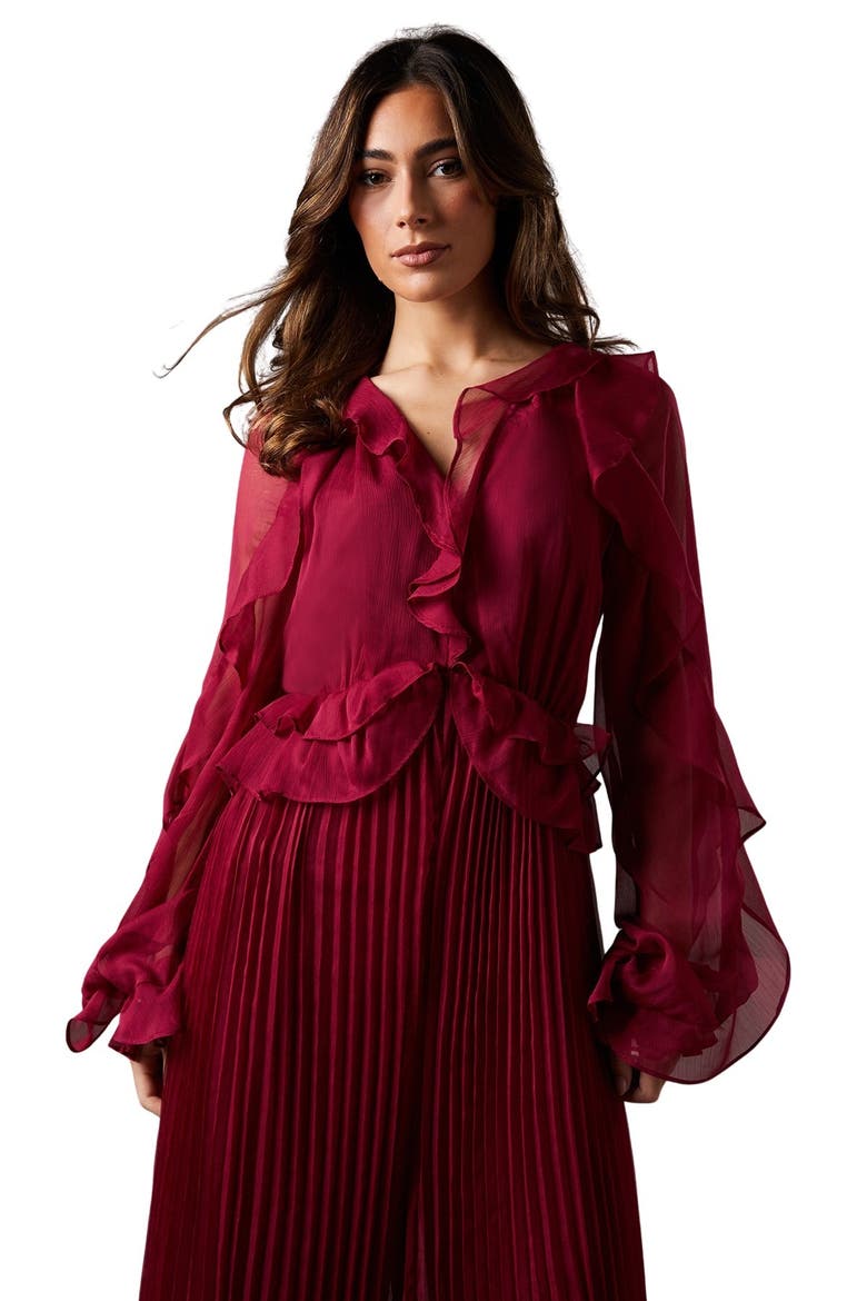 Soft Chiffon Frill Jumpsuit, Alternate, color, Berry