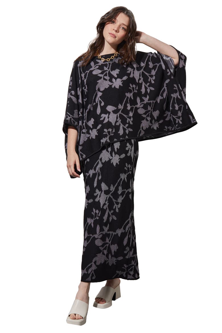 Floral Jacquard Top, Alternate, color, BLACK/ WHITE