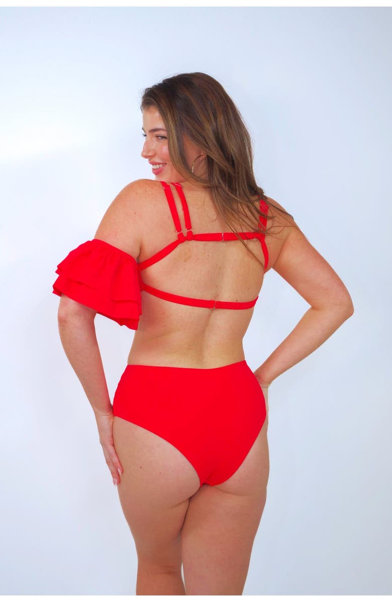 Mary Mercedes Rafa One Piece Swimsuit With Ruffle Sleeve, Alternate, color, Red