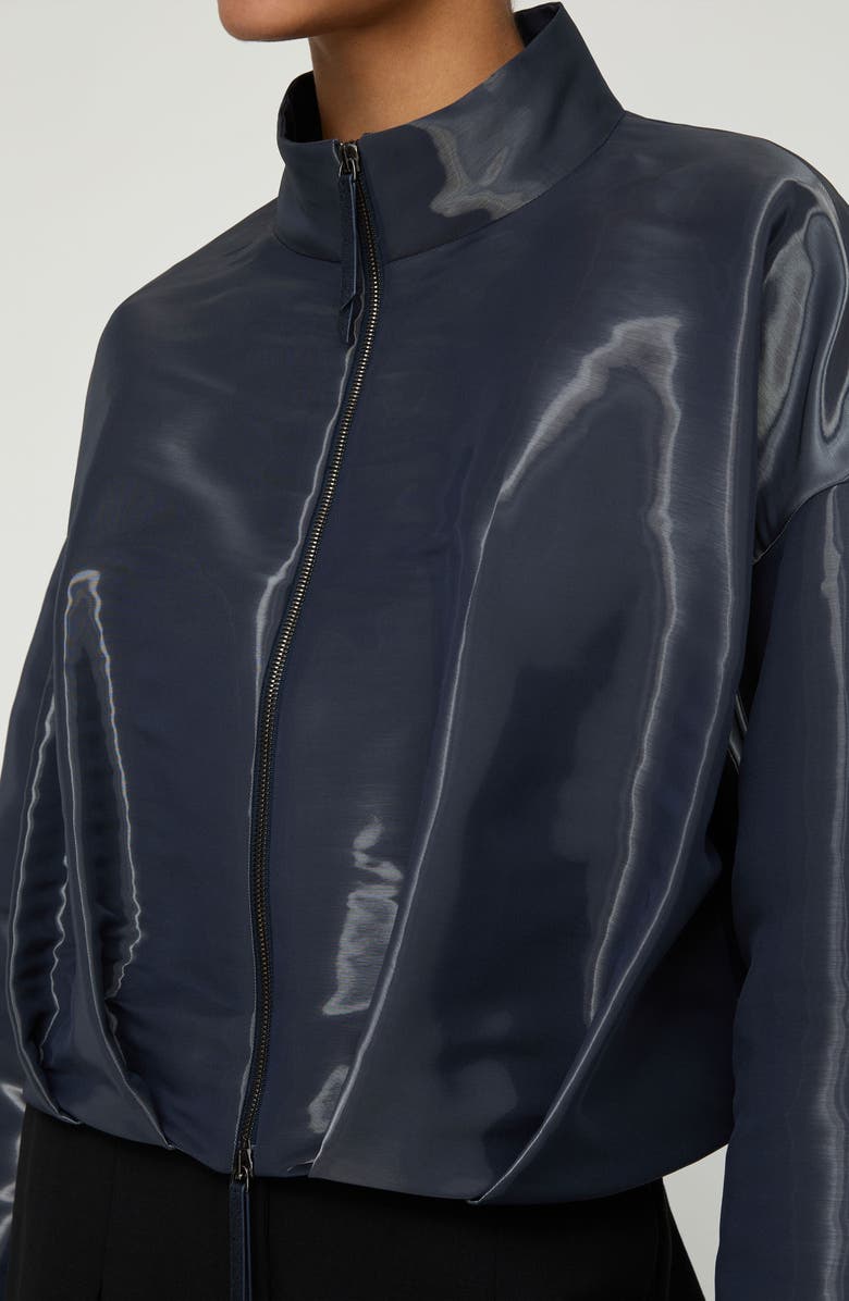 Lafayette 148 New York Pleated Waist Liquid Twill Jacket, Alternate, color, Ink Iridescent