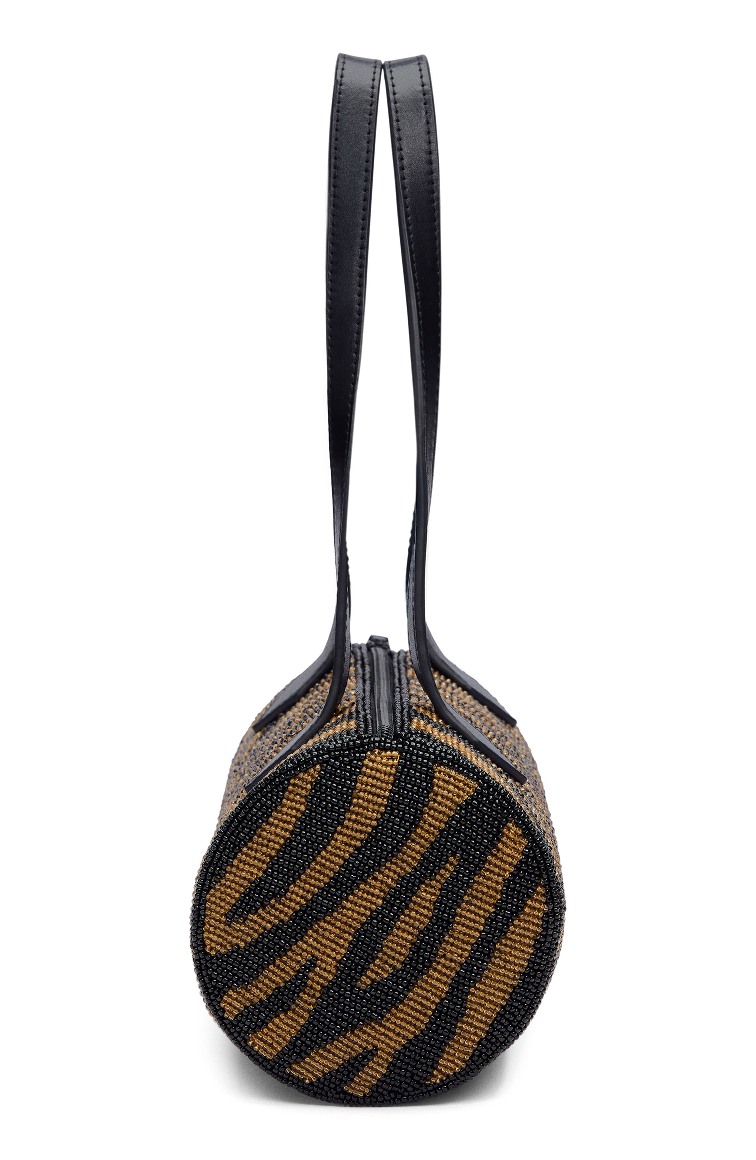 Reformation Aurora Beaded Baguette Shoulder Bag, Alternate, color, Bronze Black Zebra Beaded