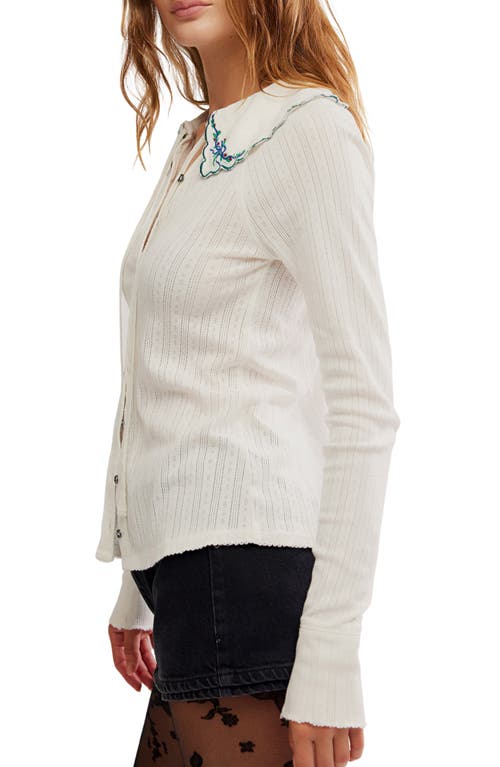 Free People Juniper Embroidered Pointelle Cotton Button-up Top In White