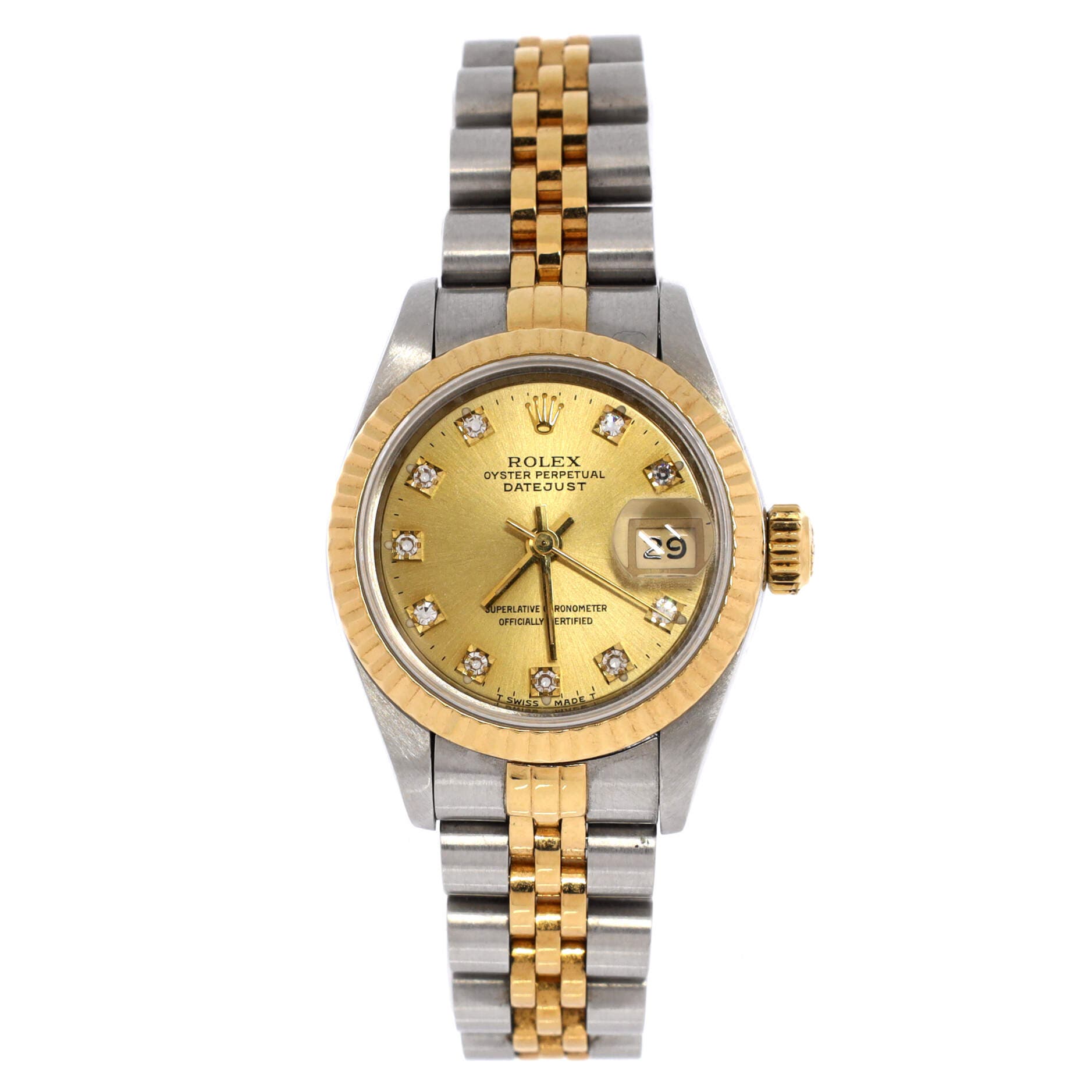 Oyster Perpetual Datejust Automatic Watch Stainless Steel and Yellow Gold with Diamond Markers 26, Main, color, Metallic Silver