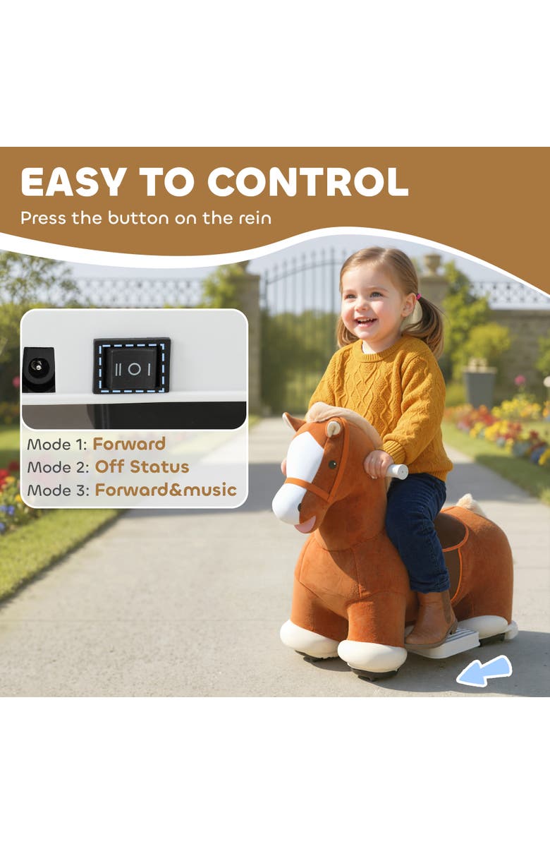 Qaba 6V Kids Ride on Horse, Electric Riding Animal, Alternate, color, Brown