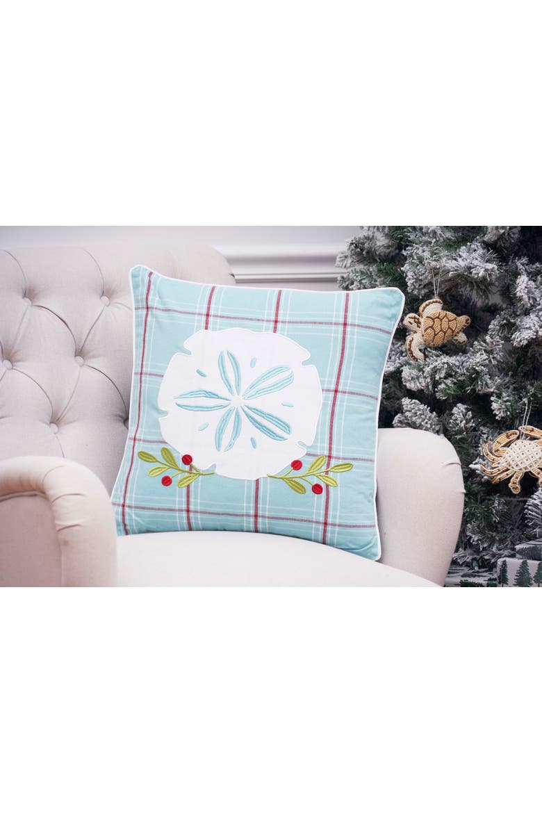 Plaid Sand Dollar Christmas Throw Pillow, 18" x 18", Alternate, color, Blue
