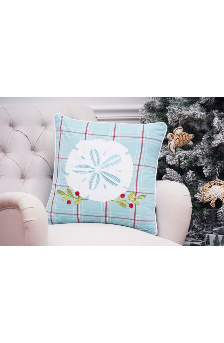 C&F Home Plaid Sand Dollar Christmas Throw Pillow, 18" x 18", Alternate, color, Blue