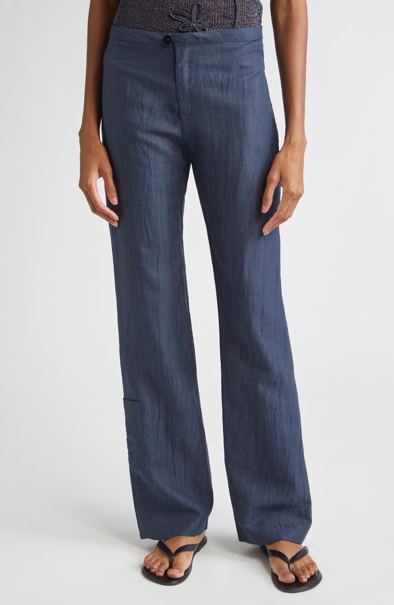 Paloma Wool Shake Crinkled Linen Blend Straight Leg Pants, Main, color, Navy