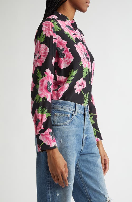 Stella Mccartney Iconic Poppy Print Silk Button-up Shirt In Black
