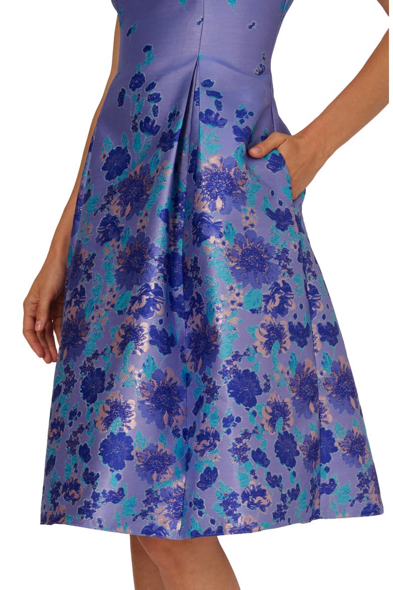 Floral Jacquard Fit & Flare Dress, Alternate, color, BLUE MULTI