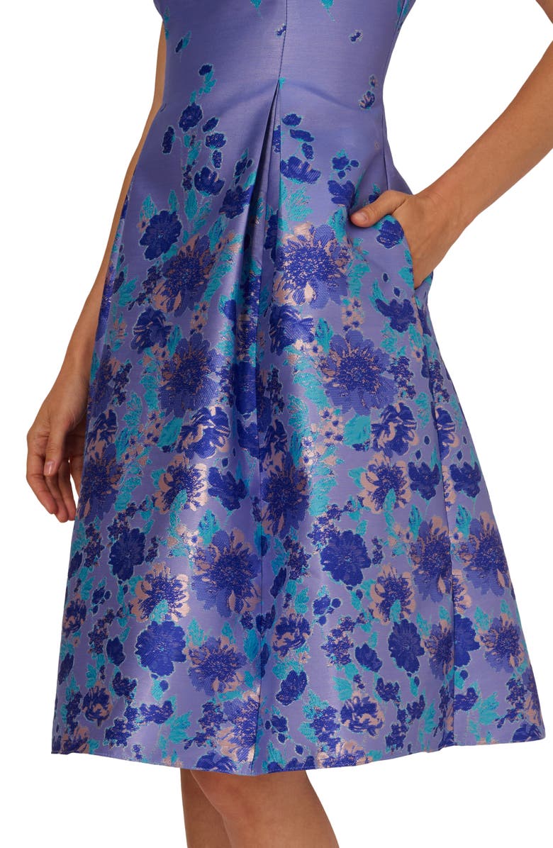 Adrianna Papell Floral Jacquard Fit & Flare Dress, Alternate, color, Blue Multi