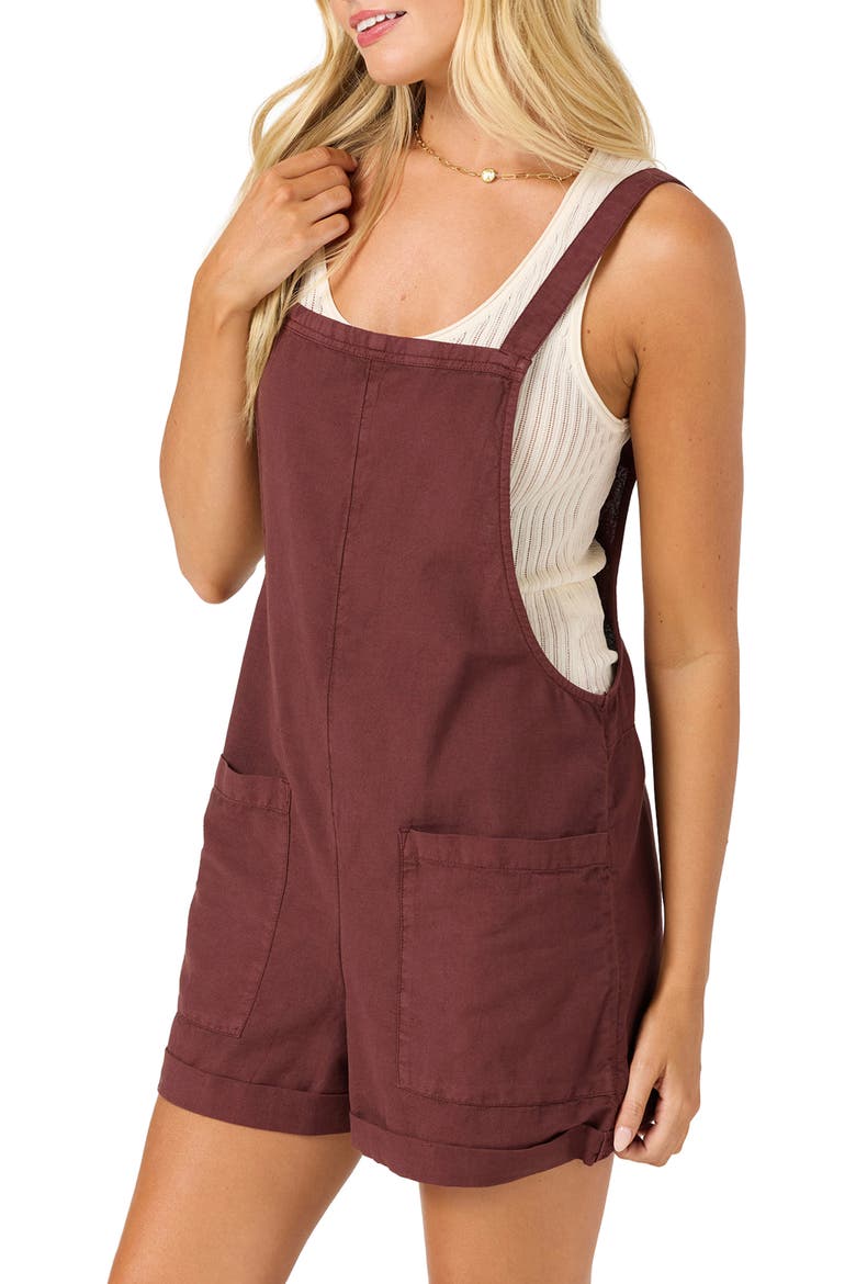 Summerlin 2 Cotton & Linen Shortalls, Alternate, color, CHOCOLATE