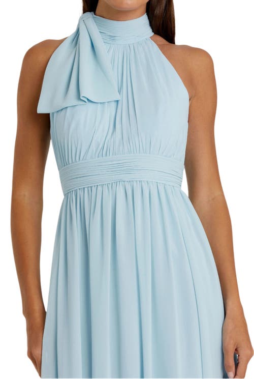 Mac Duggal High Neck Chiffon Gown In Powder Blue