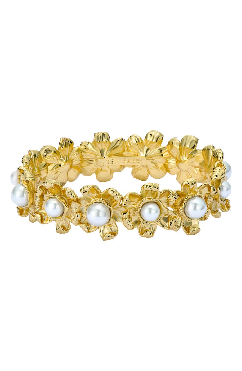 Ted Baker Darell Daisy Faux Pearl Bangle Bracelet, Main, color, Gold Tone / Pearl