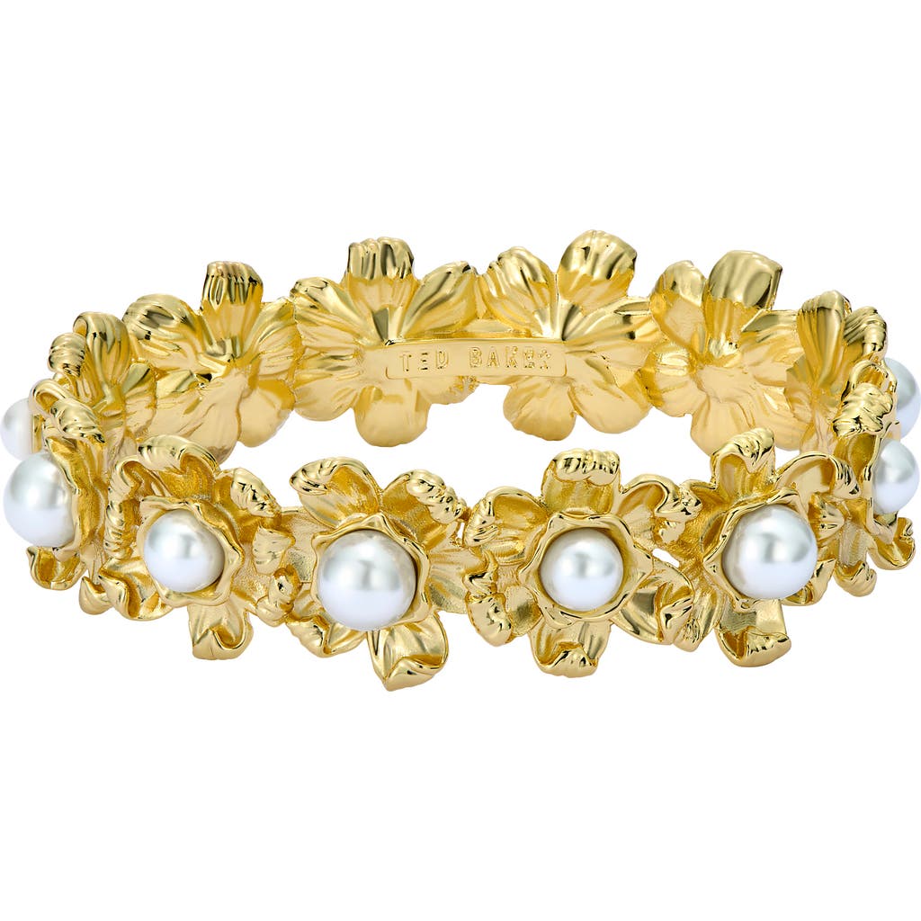 Ted Baker Darell Daisy Faux Pearl Bangle Bracelet In Gold