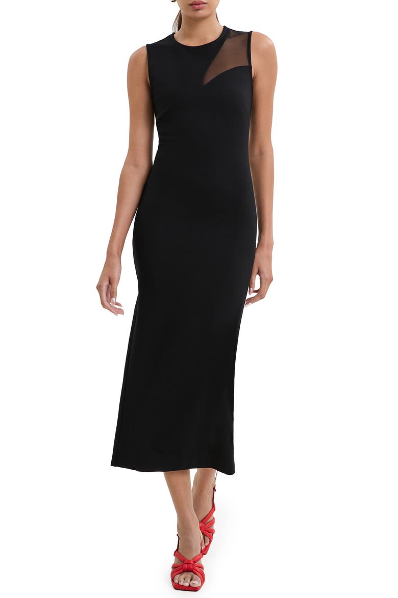 Bryant Sheer Accent Sleeveless Midi Dress, Main, color, BLACK