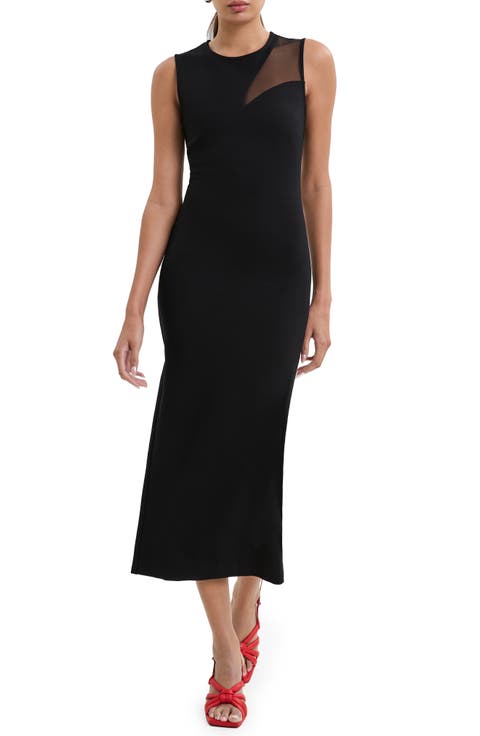 Bryant Sheer Accent Sleeveless Midi Dress
