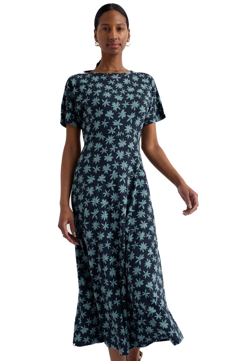 Mirva Floral Stretch Organic Cotton Jersey Midi Dress, Alternate, color, TROPIC BLOOM MARITIME