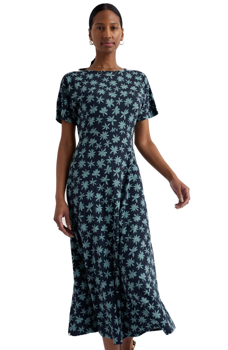 Seasalt Cornwall Mirva Floral Stretch Organic Cotton Jersey Midi Dress, Alternate, color, Tropic Bloom Maritime