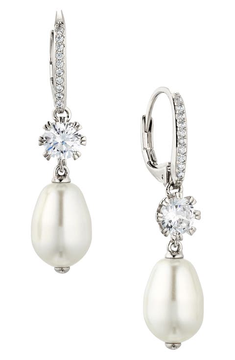 Cubic Zirconia & Imitation Pearl Drop Earrings