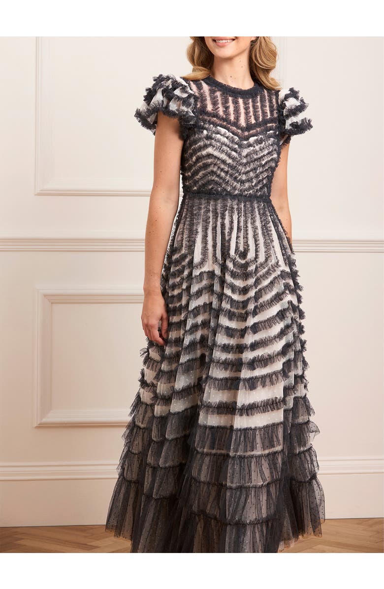 Needle & Thread La Vie En Rose Round Neck Gown, Alternate, color, Cream/Graphite