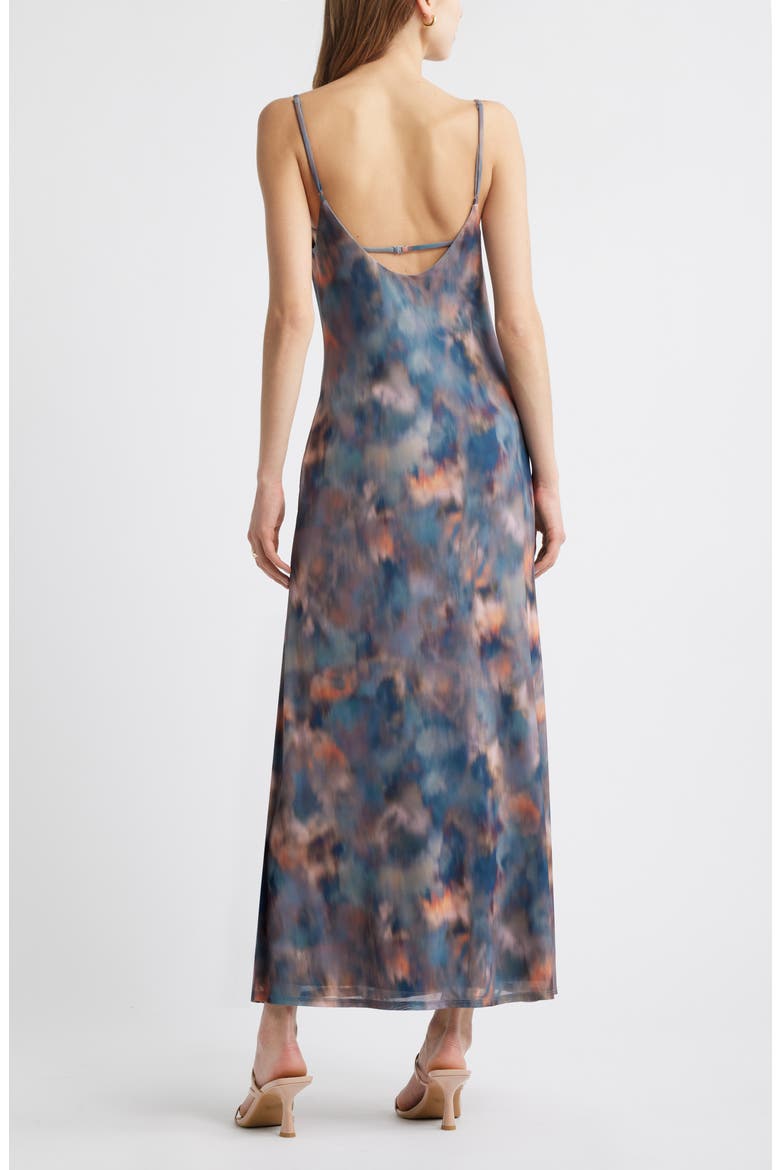 Print Mesh Maxi Dress, Alternate, color, GREY- PINK AGATE PRINT