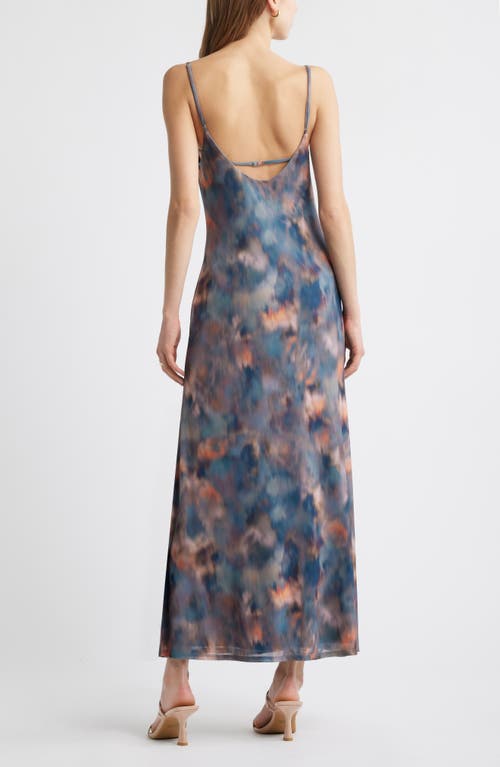Open Edit Print Mesh Maxi Dress In Grey- Pink Agate Print