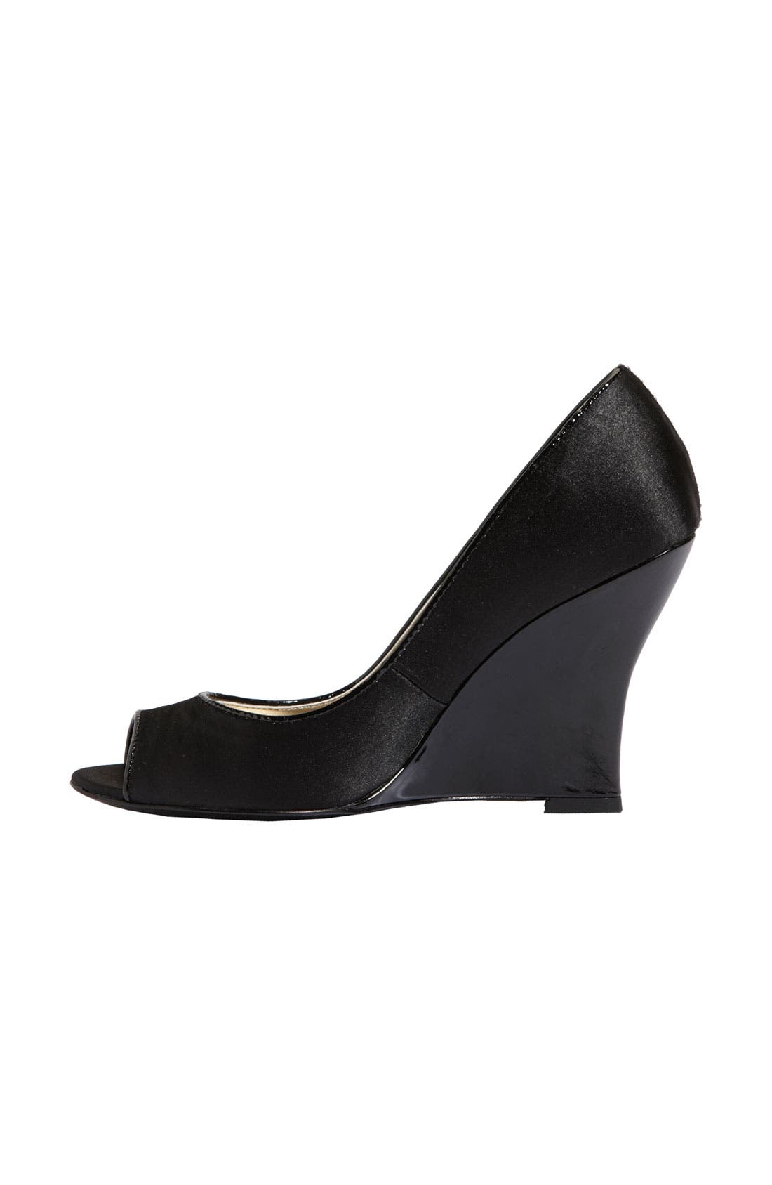 'Fae' Satin Wedge Pump, Alternate, color, BLACK