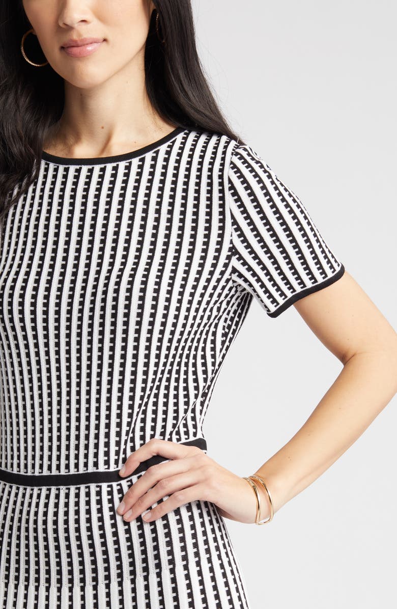 Ming Wang Grid Stripe Flare Knit Dress, Alternate, color, White/ Black