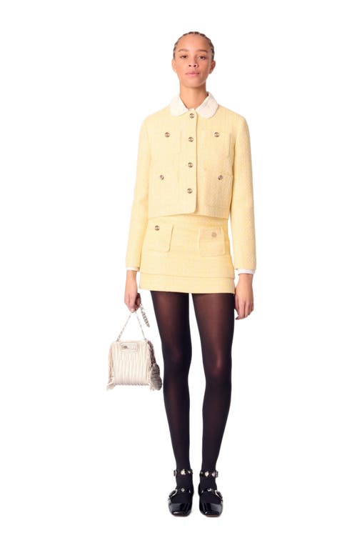 Shop Maje Short Tweed And Lurex Jacket In Yellow