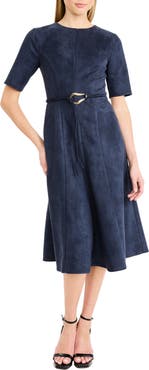 Maggy London Belted Velvet Midi Dress