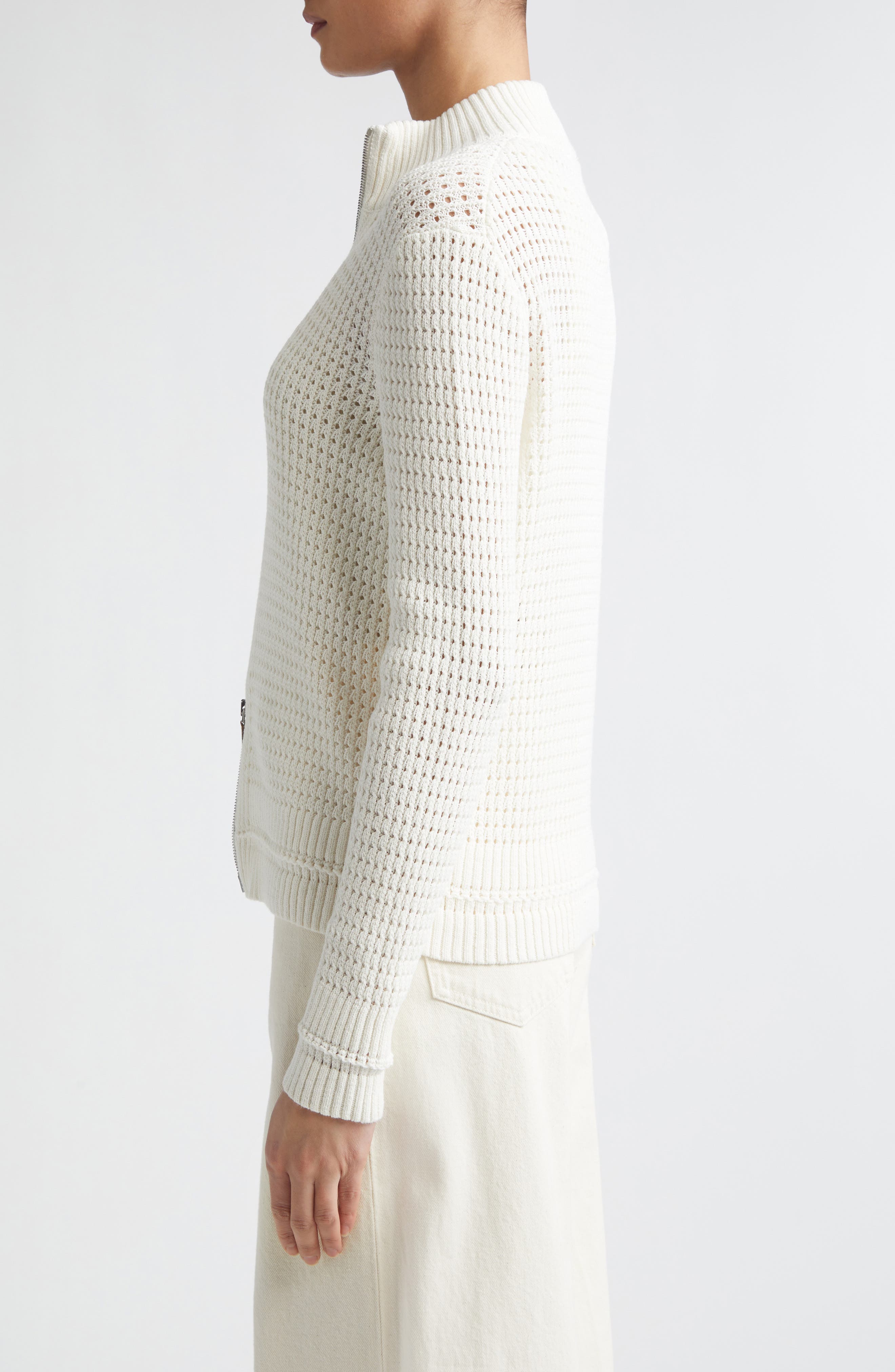 Lafayette 148 New York Open Stitch Cotton & Linen Blend Zip Cardigan ...