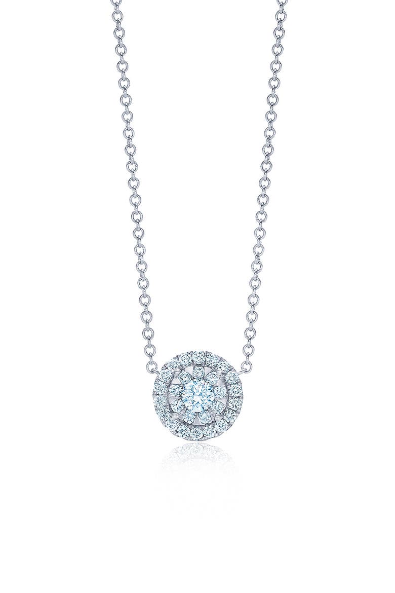 Diamond Halo Pendant Necklace, Main, color, WHITE GOLD