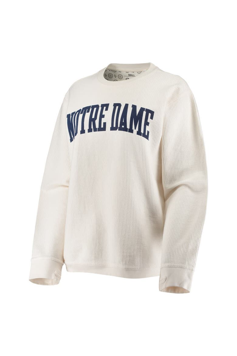 Women's Pressbox White Notre Dame Fighting Irish Comfy Cord Vintage Wash Basic Arch Pullover Sweatshirt, Alternate, color, White