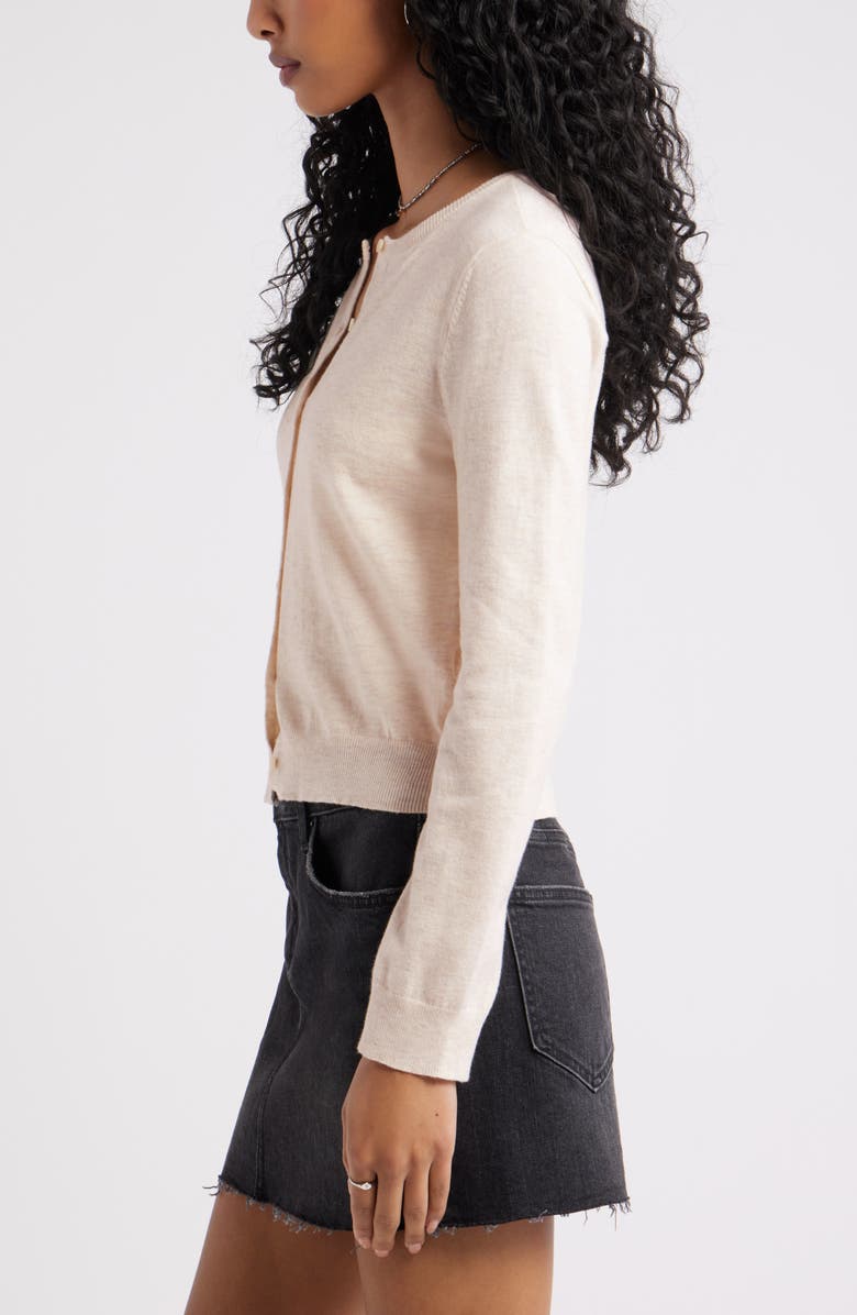 BP. Crewneck Cotton Blend Cardigan, Alternate, color, Beige Light Oatmeal Heather