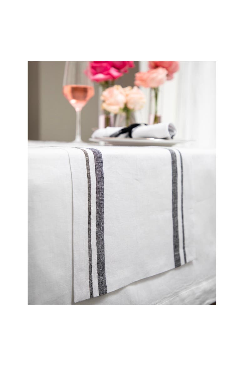 Linen Table Runner - French Stripe, Alternate, color, Black and White