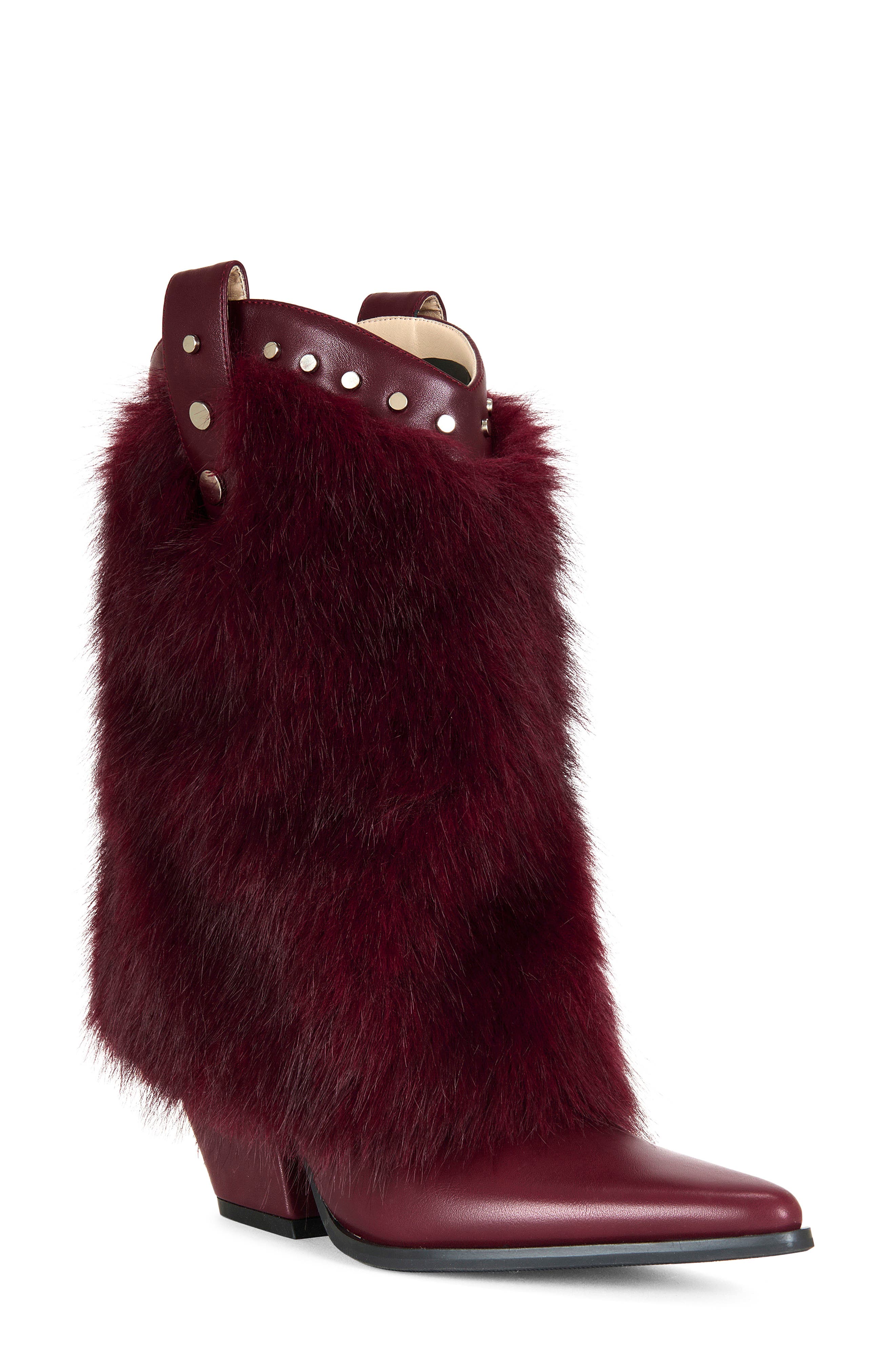 AZALEA WANG Violetta Faux Fur Western Bootie, Main, color, Burgundy