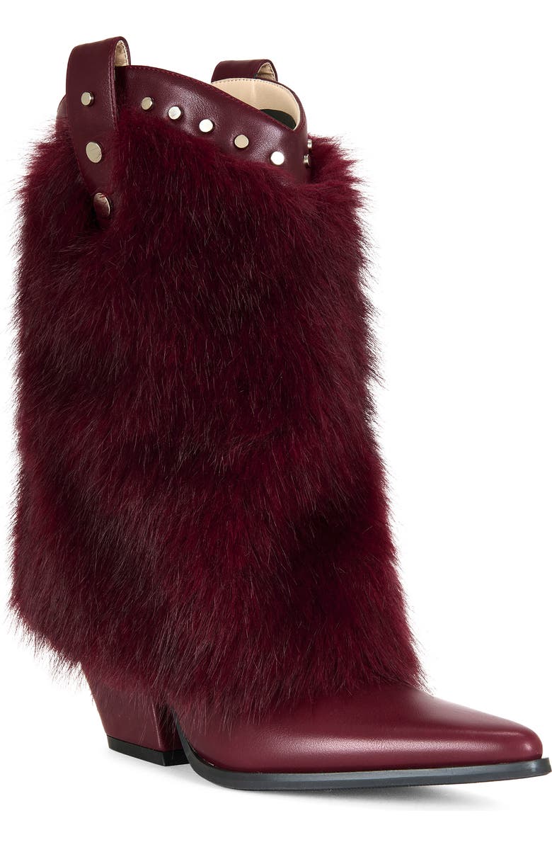 AZALEA WANG Violetta Faux Fur Western Bootie, Main, color, Burgundy